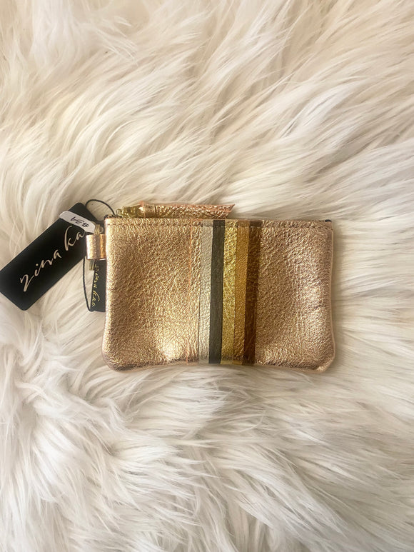 Rose Gold Stripe Leather Coin Purse