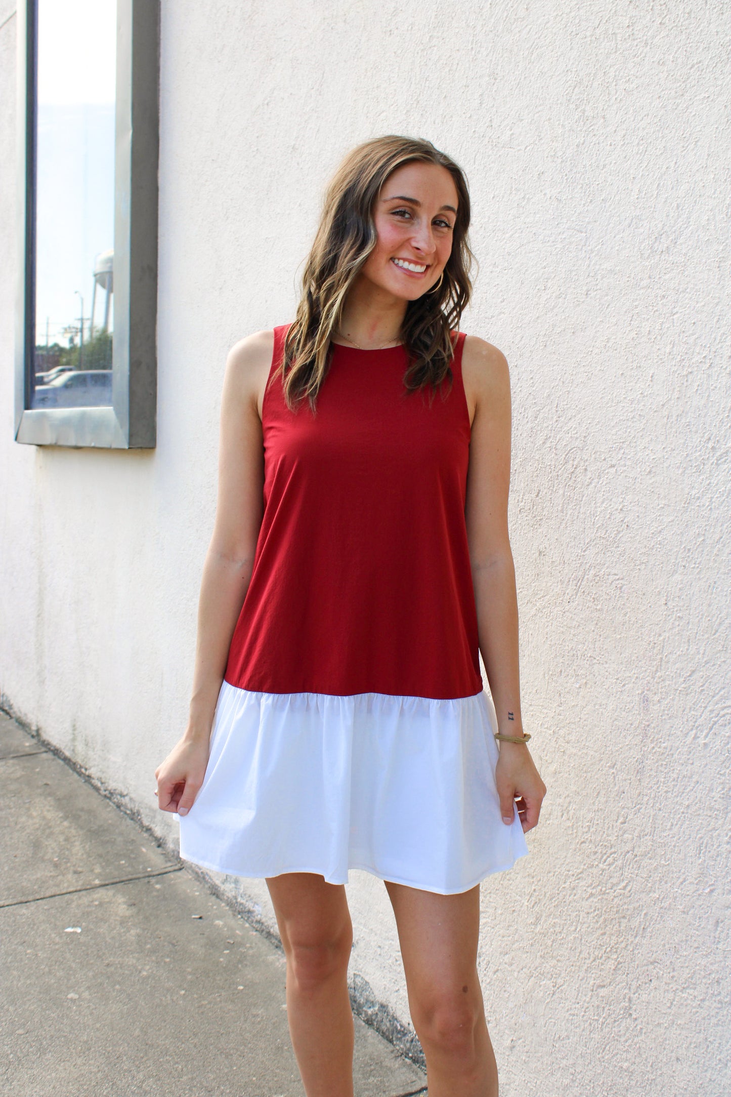 Burgundy & White Dress