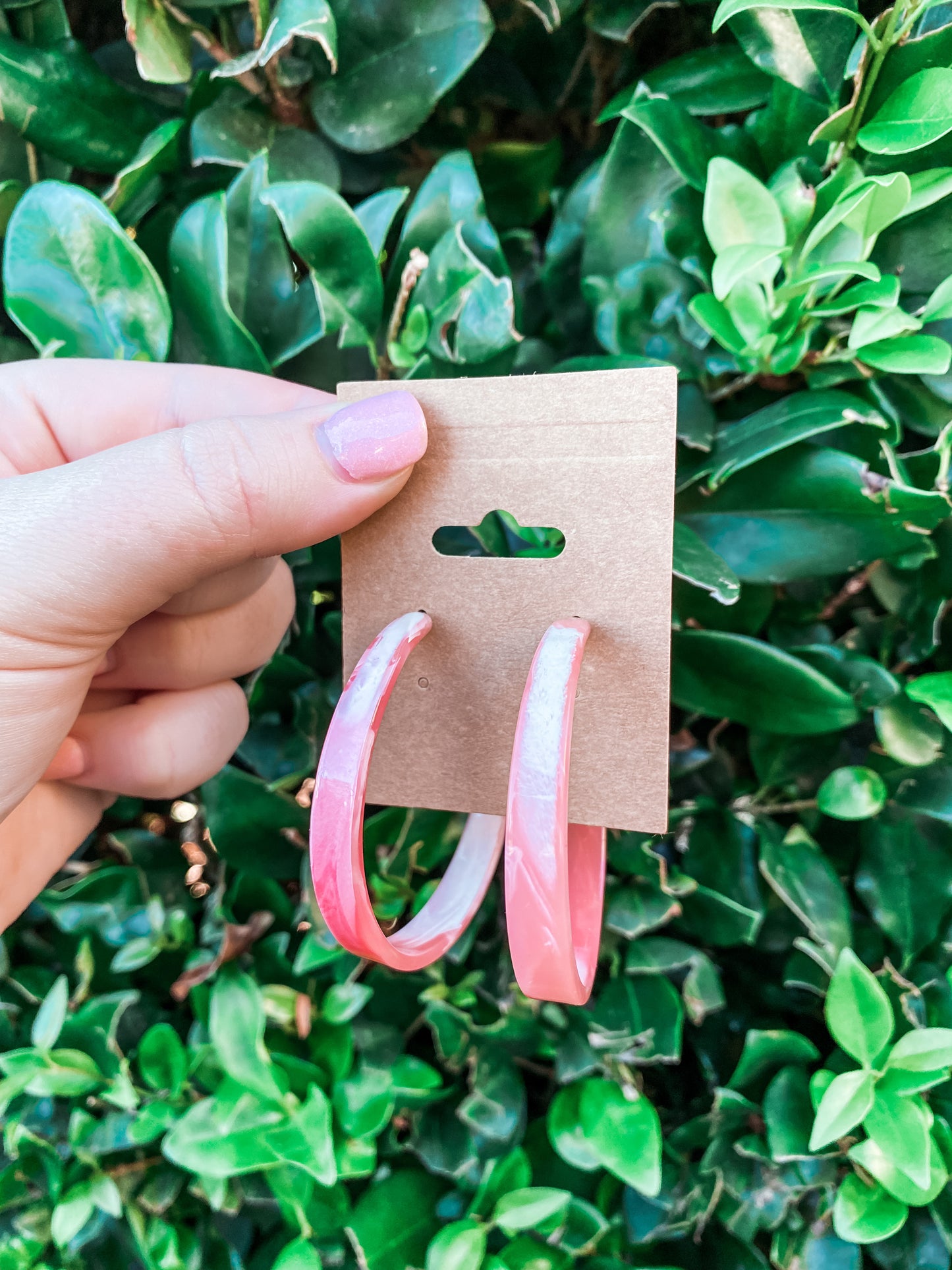 Pink & White Marble Hoops