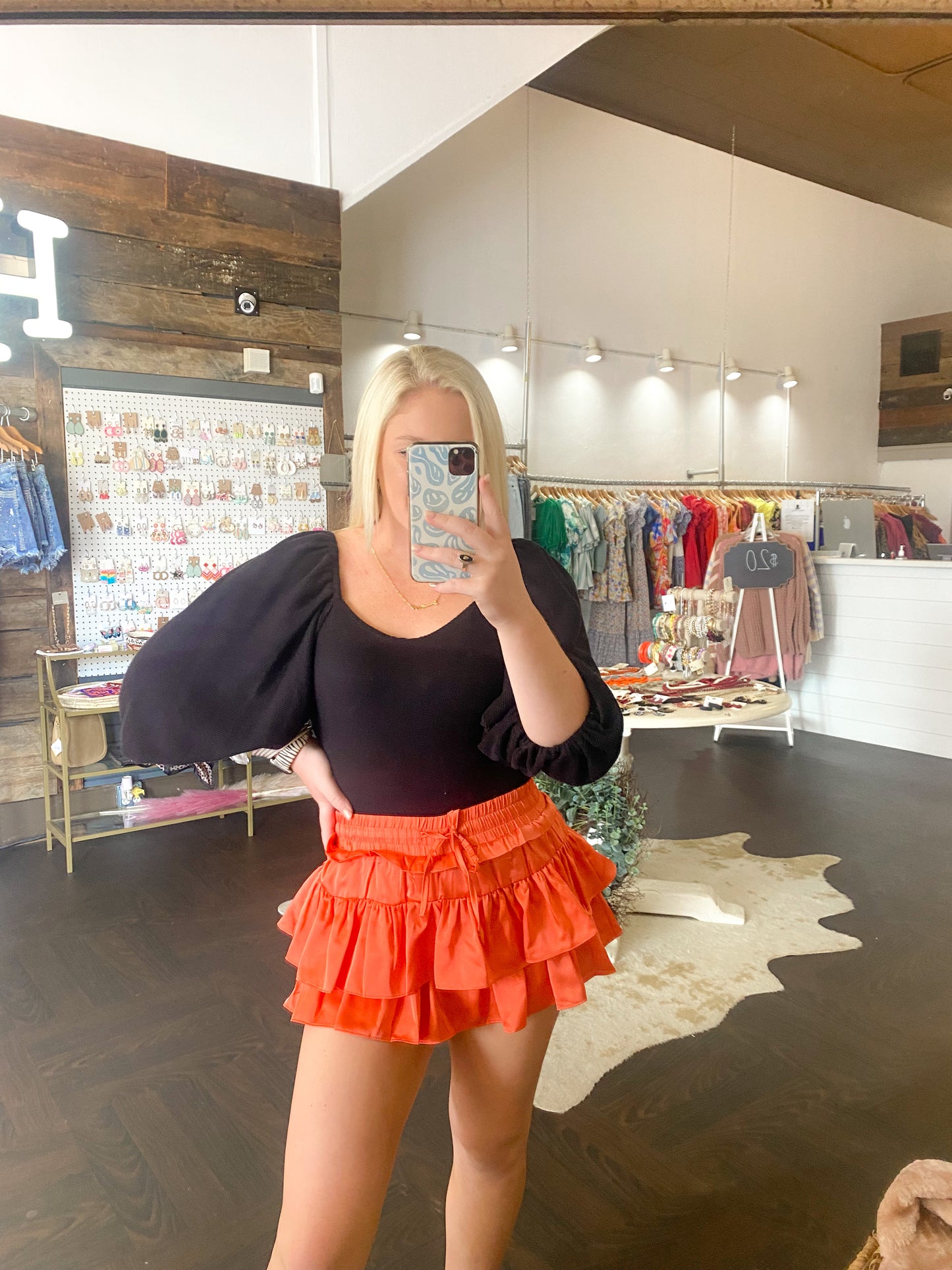 Orange Ruffle Tiered Skort