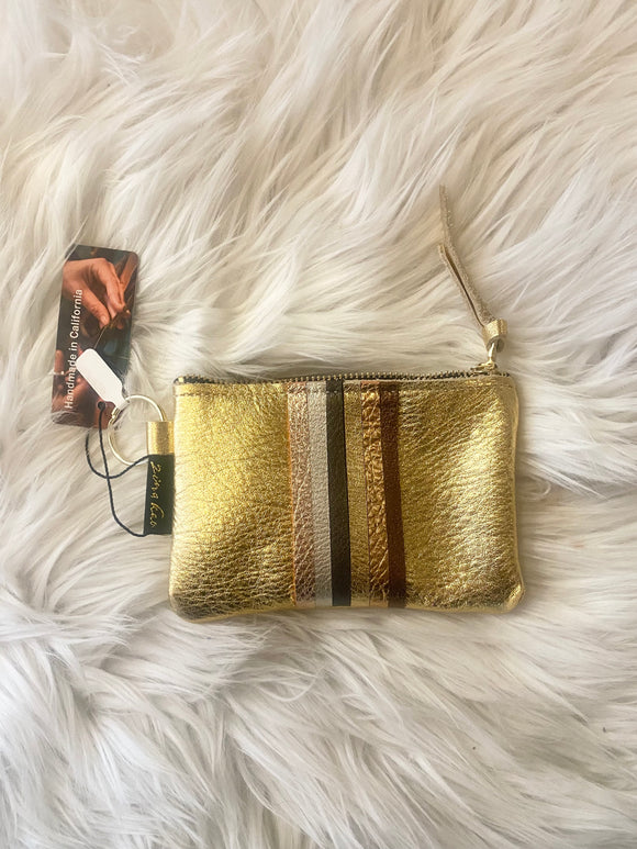Gold Stripe Leather Coin Purse