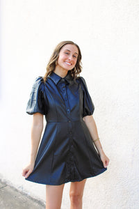 Button Up Black Leather Dress